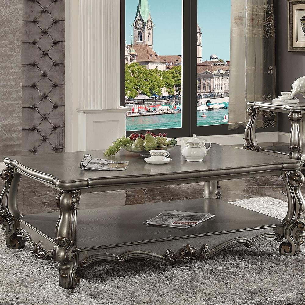 Versailles Antique Platinum Rectangular Wood Coffee Table with Storage