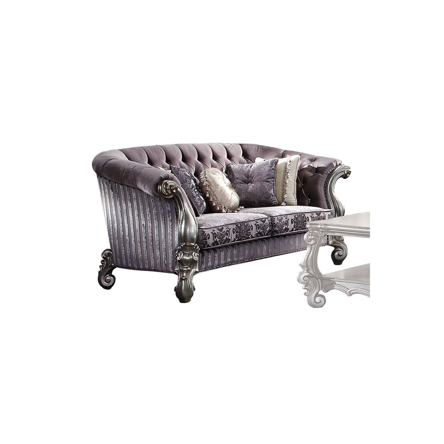 Antique Platinum 75'' Velvet Tufted Loveseat with Nailhead Accents