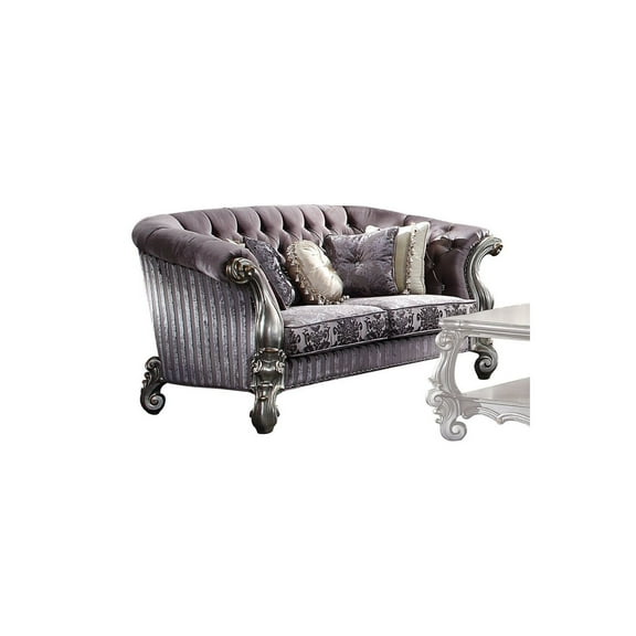 Acme Versailles Loveseat w/5 Pillows in Velvet & Antique Platinum