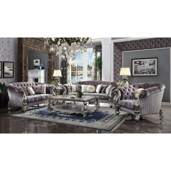 Acme Versailles Sofa w/7 Pillows in Velvet & Antique Platinum