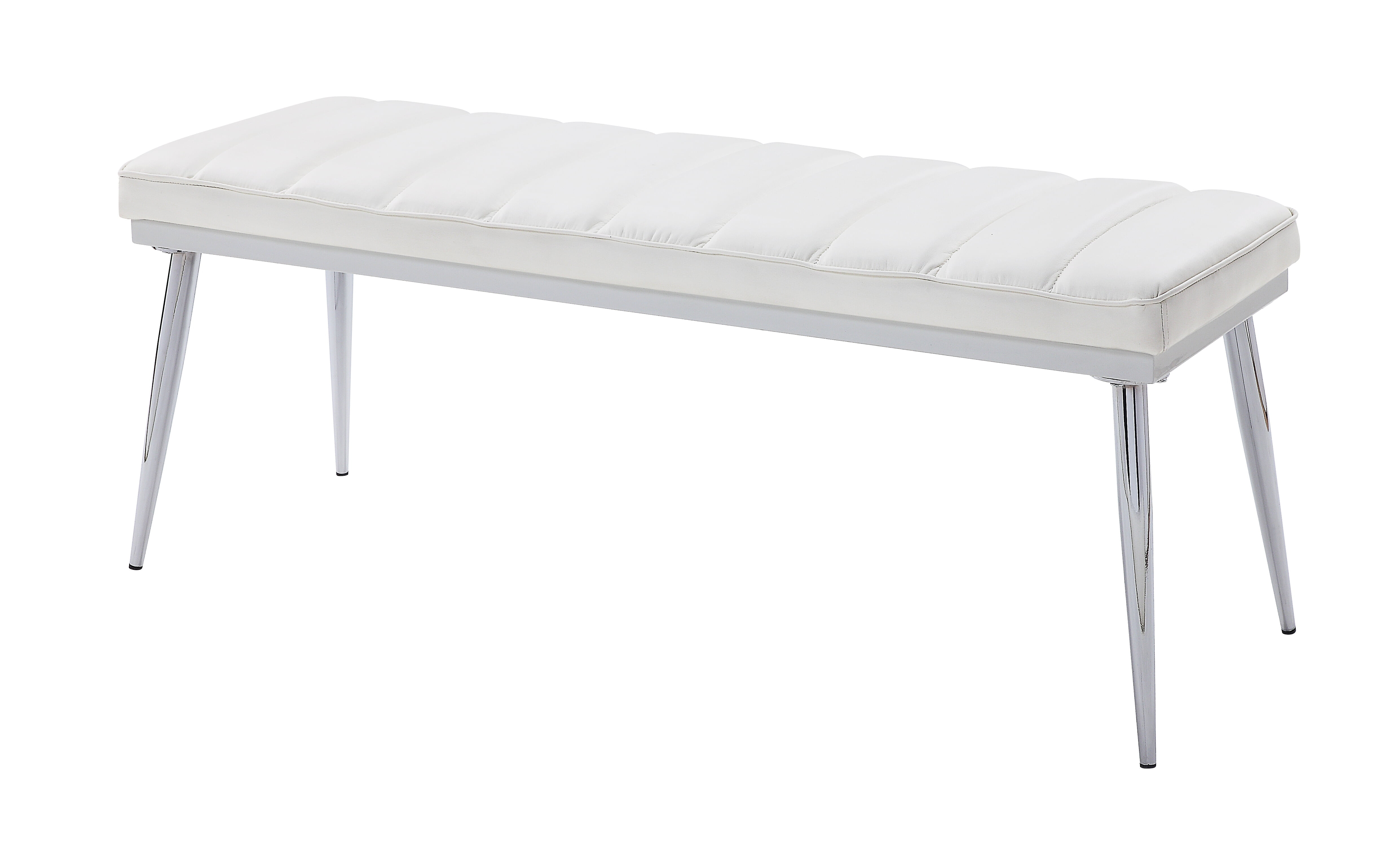 Contemporary Weizor Bench with Polished Chrome Finish and White Faux Leather