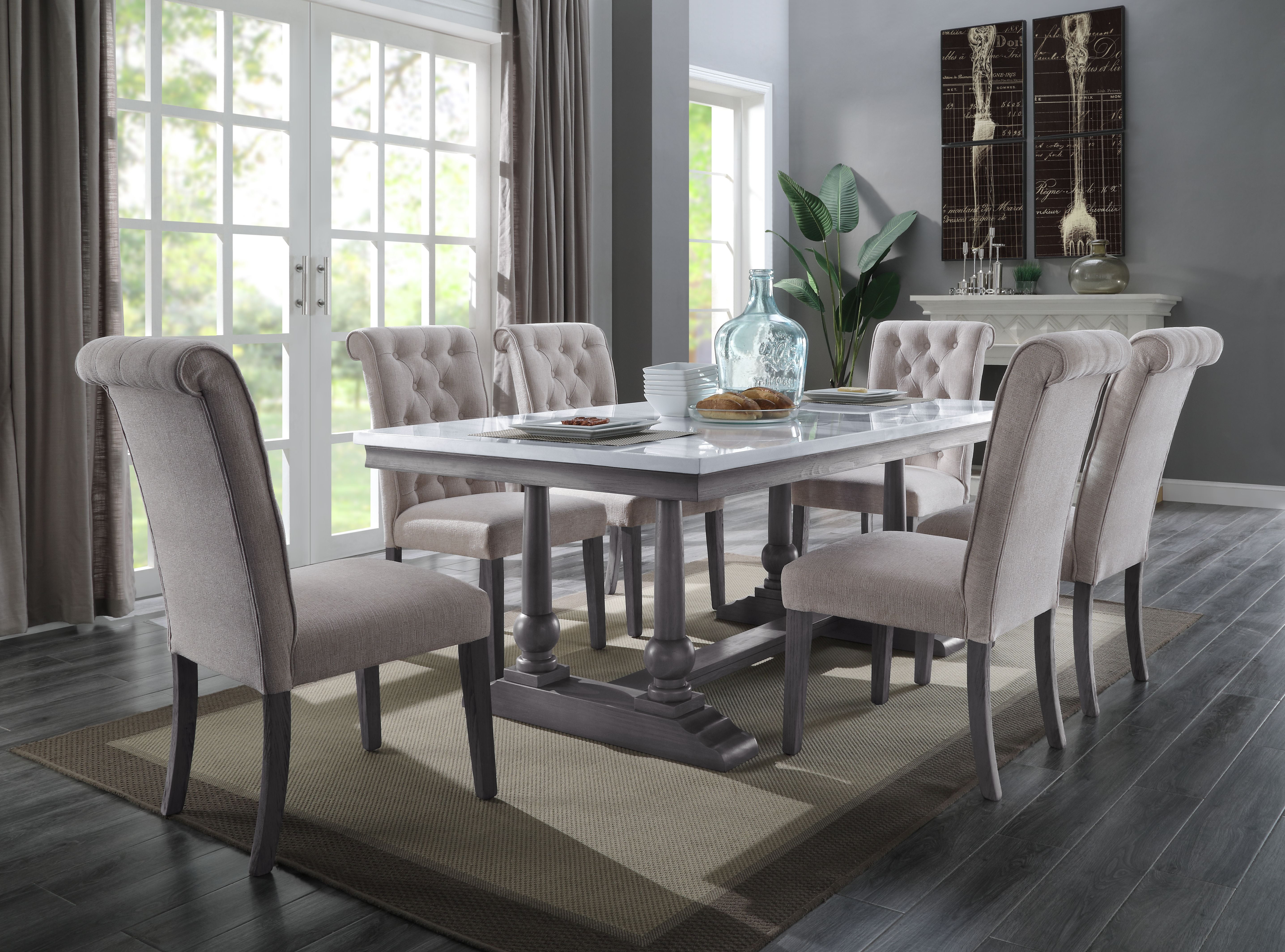 Acme Yabeina Dining Set in Marble Top & Gray Oak Finish