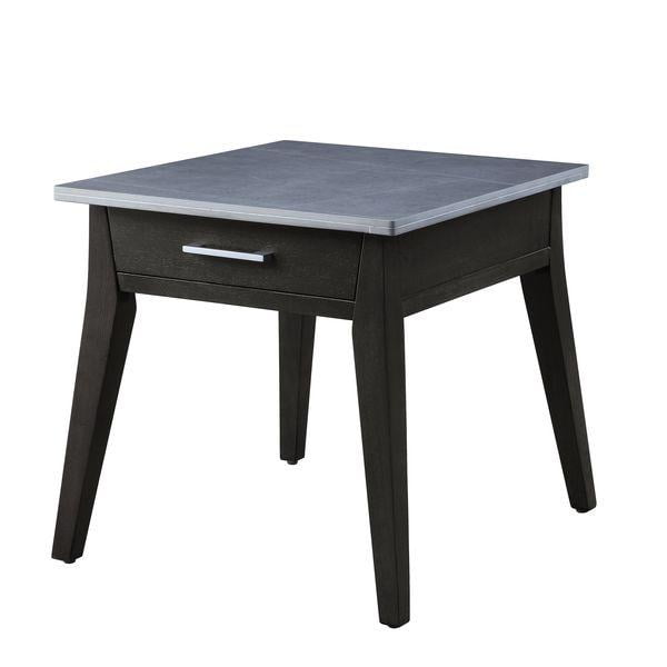 Zemocryss Dark Brown Wood and Marble End Table with Storage