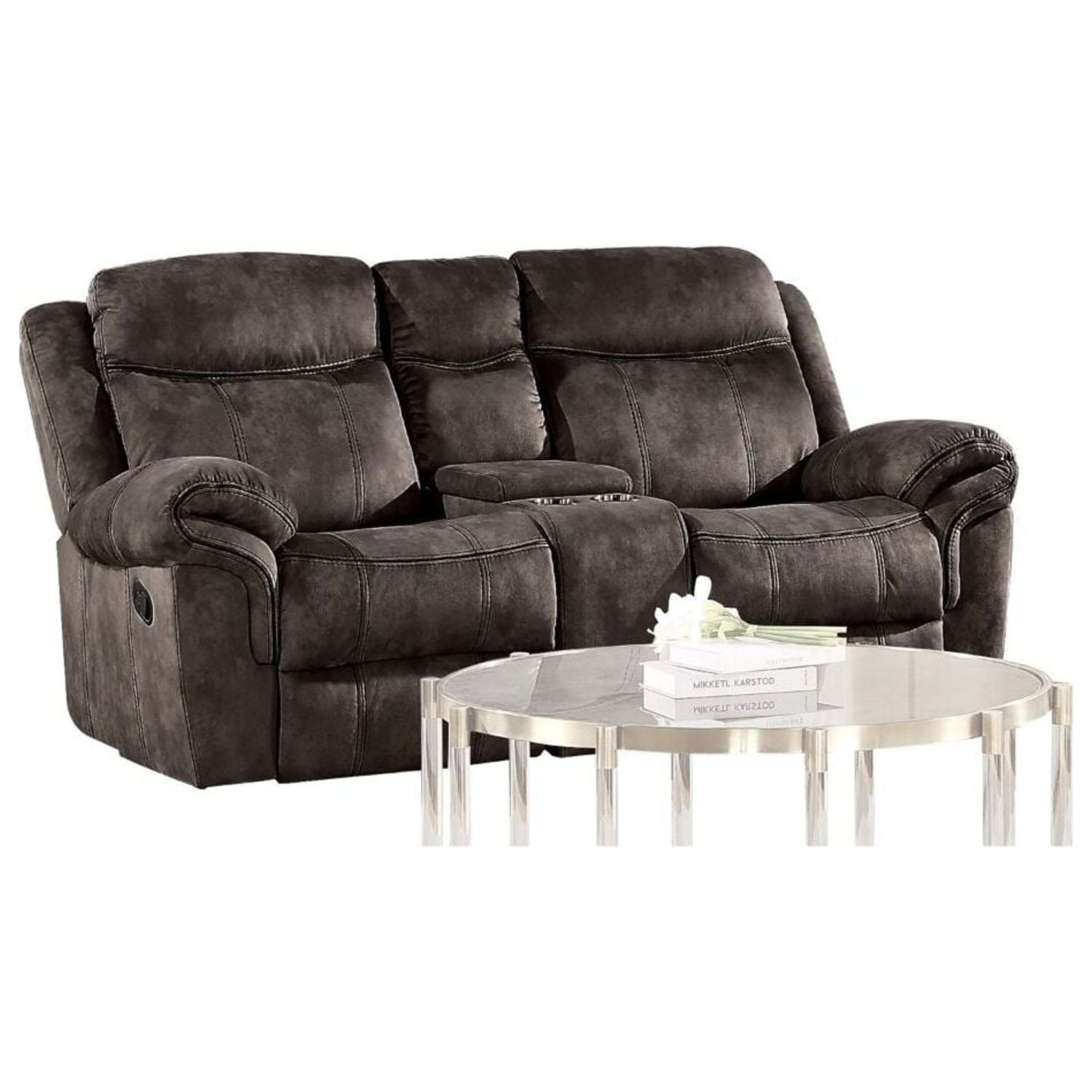 Acme Zubaida Loveseat w/Console (Glider & Motion), 2Tone Chocolate Velvet (1Pc/1Ctn)