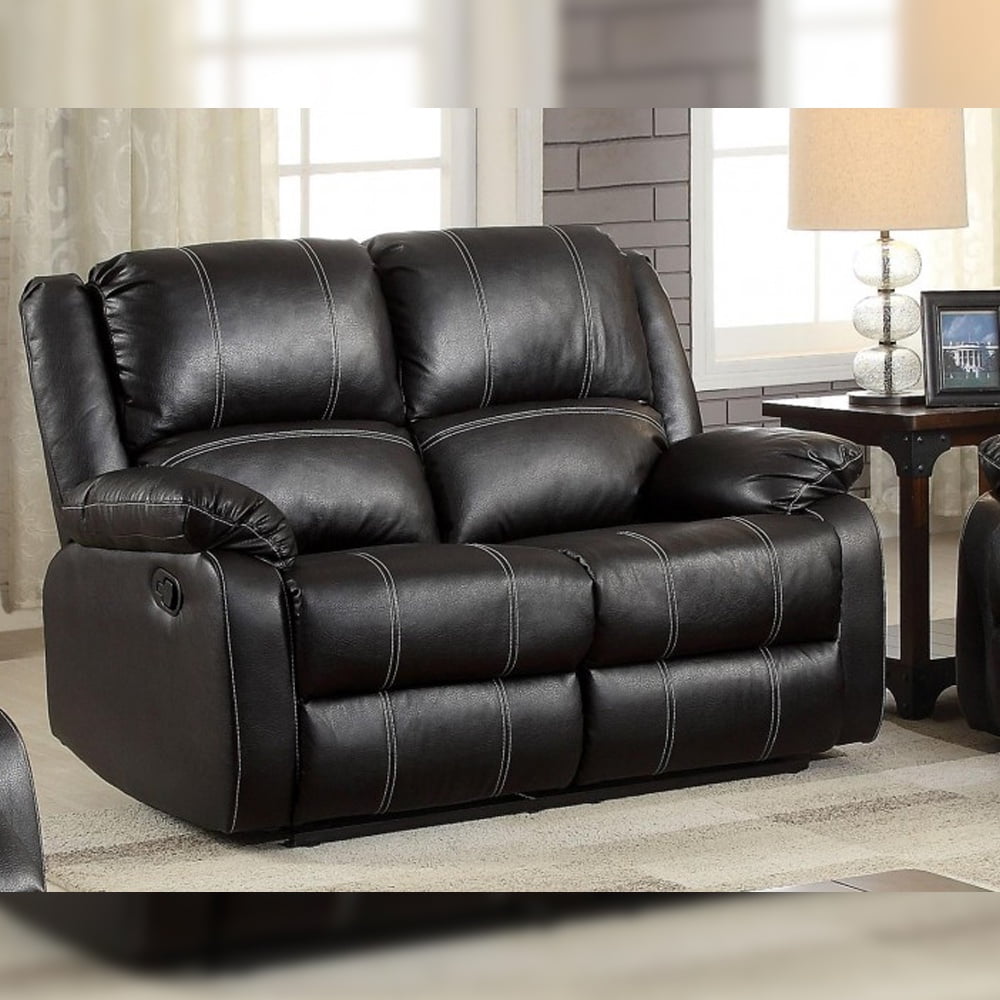 Zuriel 60'' Black Faux Leather Reclining Loveseat with Cup Holders
