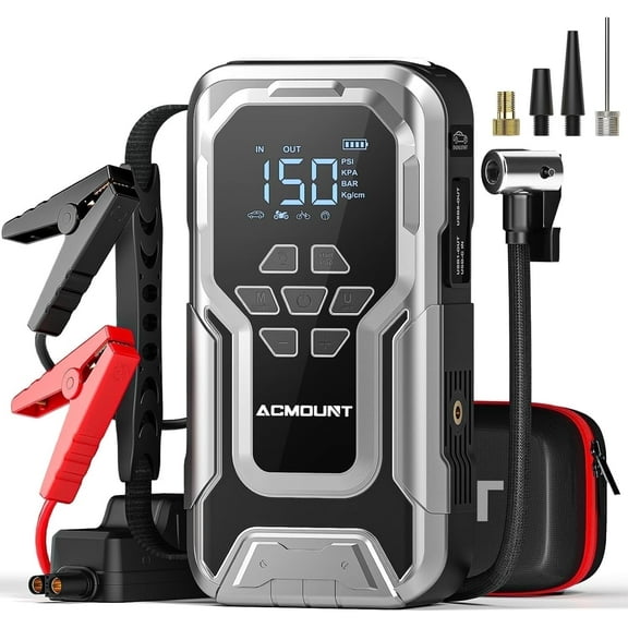 Acmount Jump Starter with Compressor, 3500A Peak Car Jump Starter with 150PSI Tire Inflator and Emergency Light for 10L Gas and 8.0L Diesel Engines