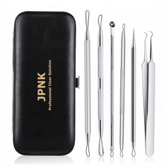 Acne Needle Set 6 Pieces Leather Case Blackhead Removal Tool Stainless Steel Acne Needle Picking Pimple Acne Clip