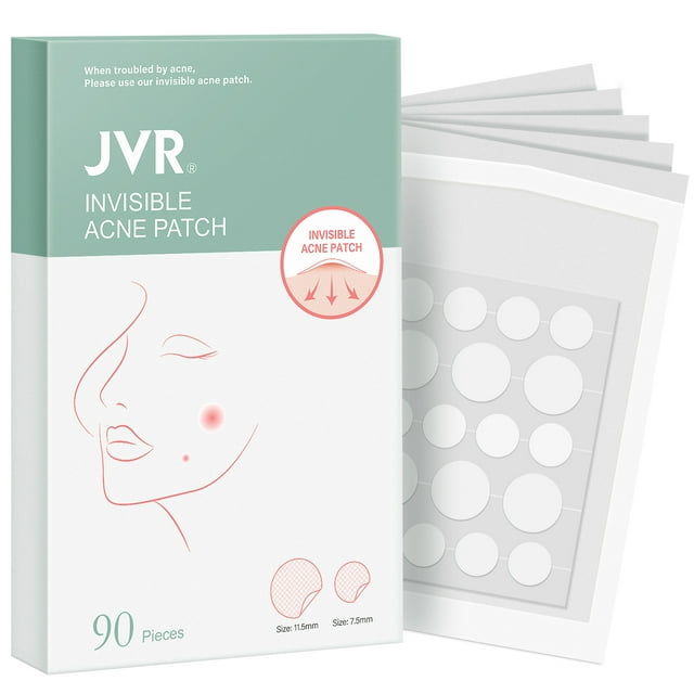 JVR Hydrocolloid Acne Patches, 90 Invisible Pimple Stickers, MedicalGrade for All Skin Types
