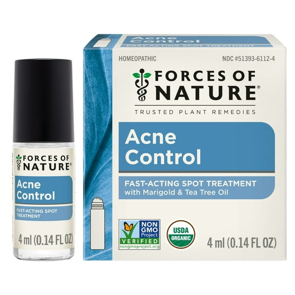 Forces of Nature Acne Control 4ml Rollerball, Natural, Organic, Plant-Based, Target Pimples, Clear Redness, Balance Skin Tone