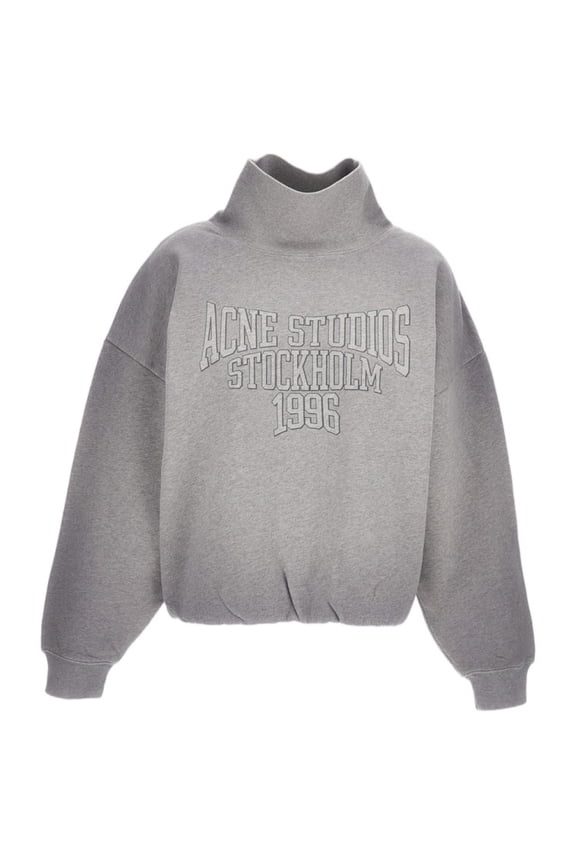 Cropped Grey Sweater With Raised Text And Voluminous Sleeves (Women's)