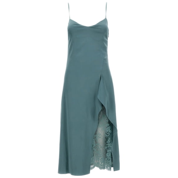 Acne Studios Green Midi Dress With Ruffled Overlay (Women's)