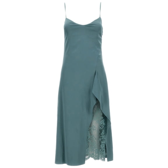 Acne Studios Green Midi Dress With Ruffled Overlay (Women's)