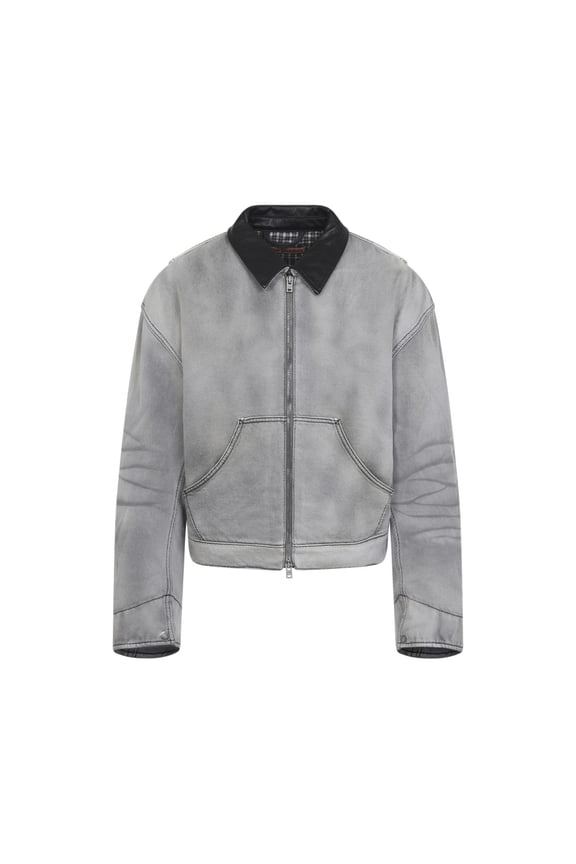 Washed Grey Cotton Jacket With Contrasting Black Collar (Men's)