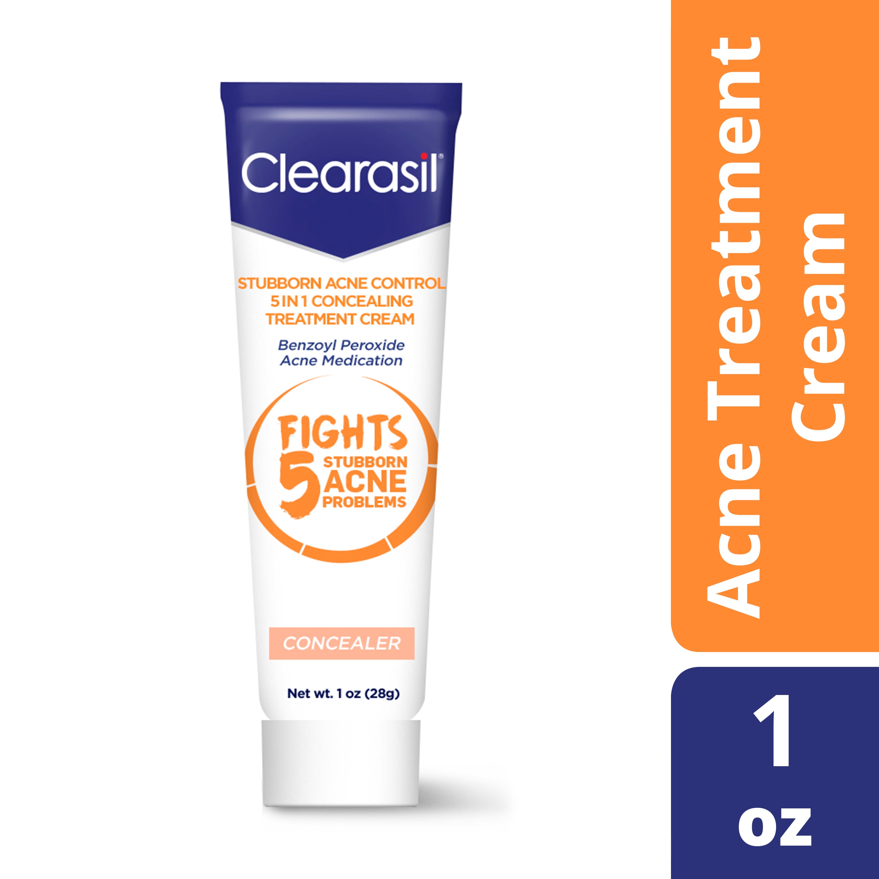 Acne - Clearasil Stubborn Acne Control 5-in-1 Concealing Treatment Cream with Benzoyl Peroxide Acne Medication to Clear Acne, 1 Ounce - Walmart.com