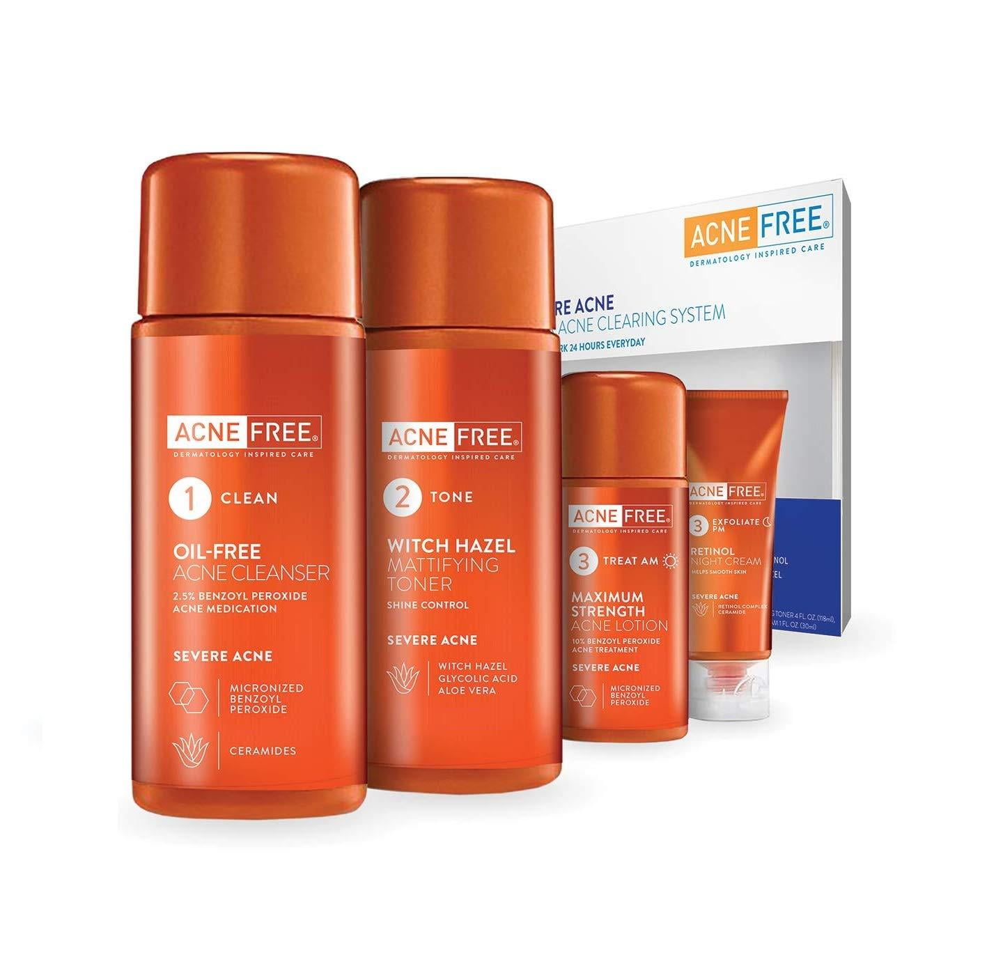 AcneFree 4 Step Severe Acne Treatment Kit Benzoyl Peroxide Face Wash