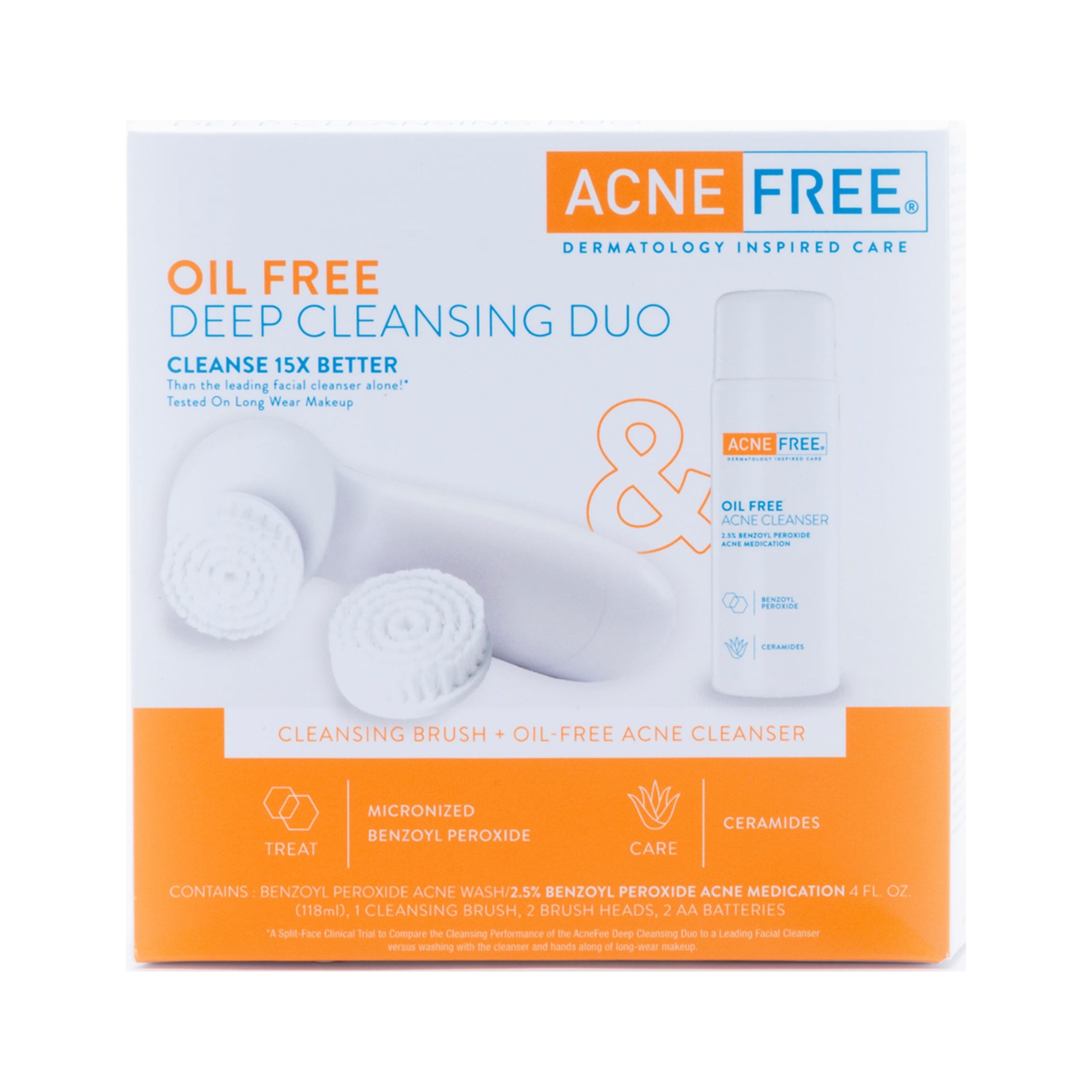 AcneFree Deep Cleansing Duo Brush & Oil-Free Acne Face Cleanser, 15X Better Clean - image 1 of 12