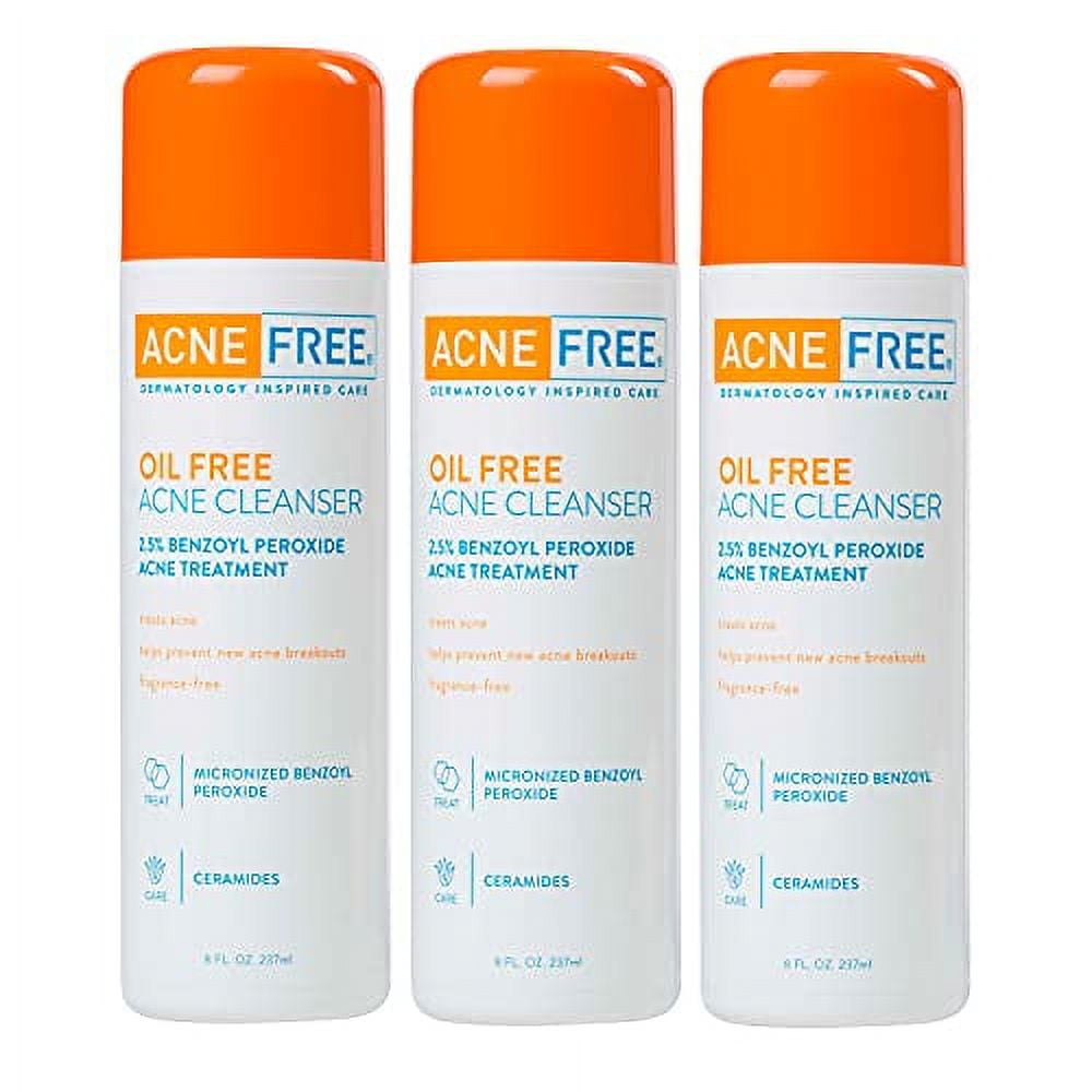 AcneFree Oil Free Acne Cleanser for Oily Skin and Acne Prone Skin Formulated with Benzoyl Peroxide 2.5 and Ceramides helps Clear Blemishes and