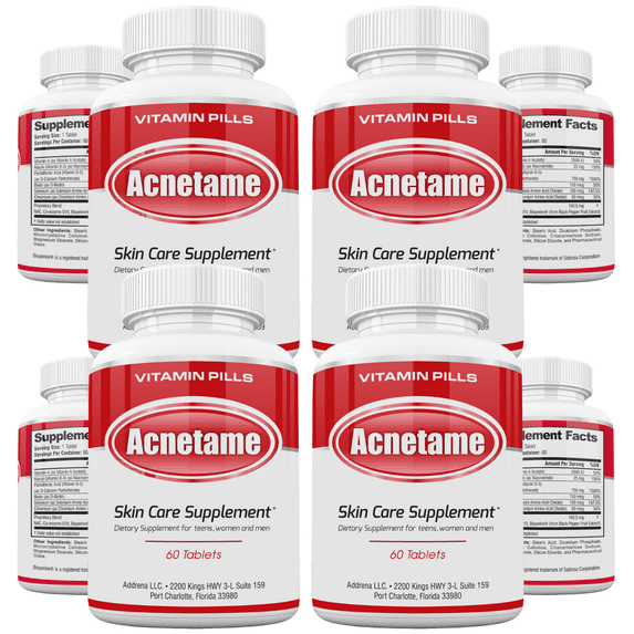 Acnetame Pills 4 Pack- Vitamin Supplements for Acne Treatment- Hormonal Pimple Tablets to Clear Oily Skin for Women, Men, Teens, and Adults