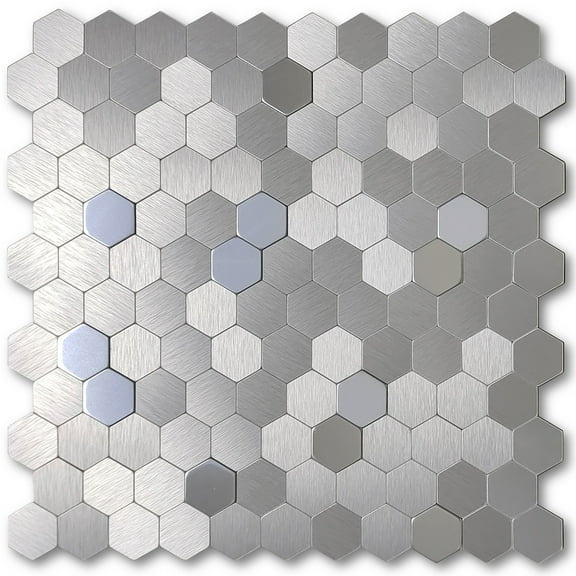 Acopelo Peel and Stick 3D Hexagon Mosaic Silver Metal Tile for Backsplash - 6 Tiles