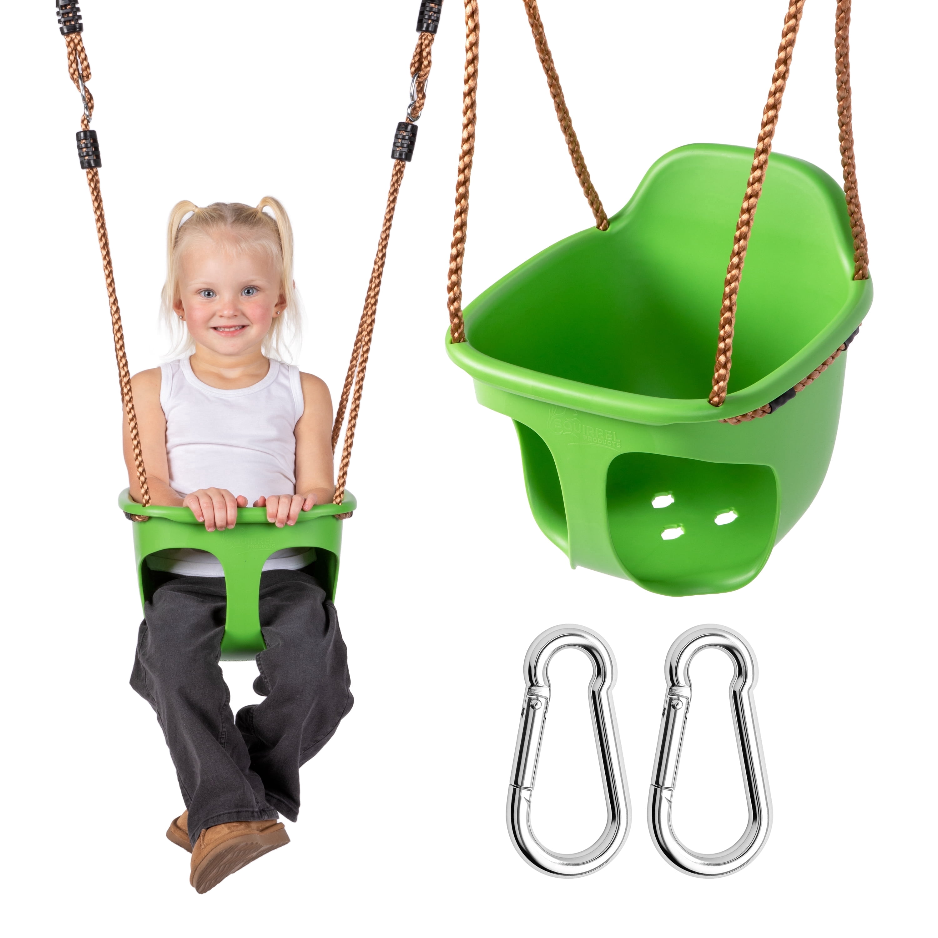 Acorn Adventures Toddler Swing Seat – Baby Bucket Swing for Outdoor Backyard & Porch, Adjustable Ropes, Easy Install, Weather-Resistant HDPE - Green