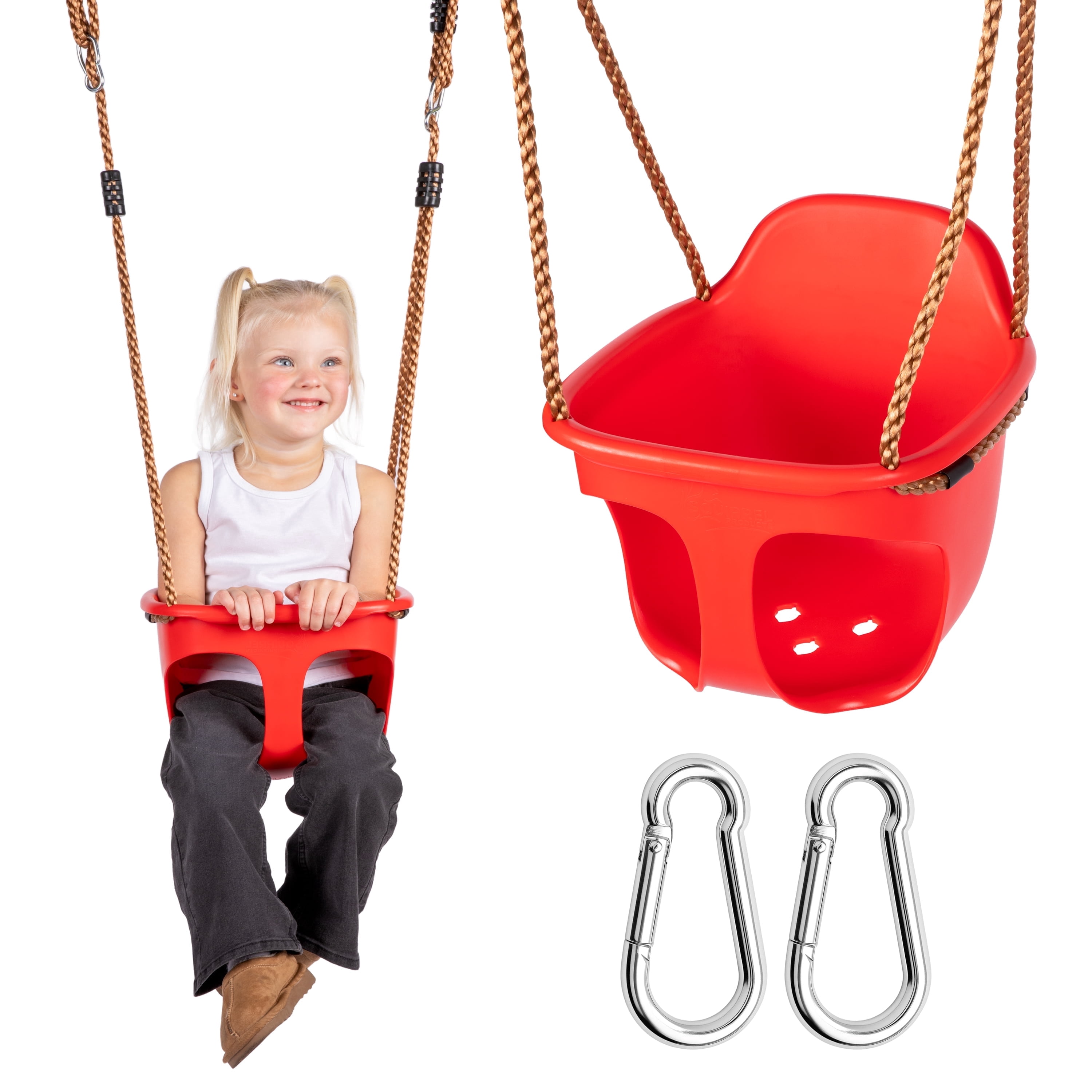 Acorn Adventures Toddler Swing Seat – Baby Bucket Swing for Outdoor Backyard & Porch, Adjustable Ropes, Easy Install, Weather-Resistant HDPE - Red