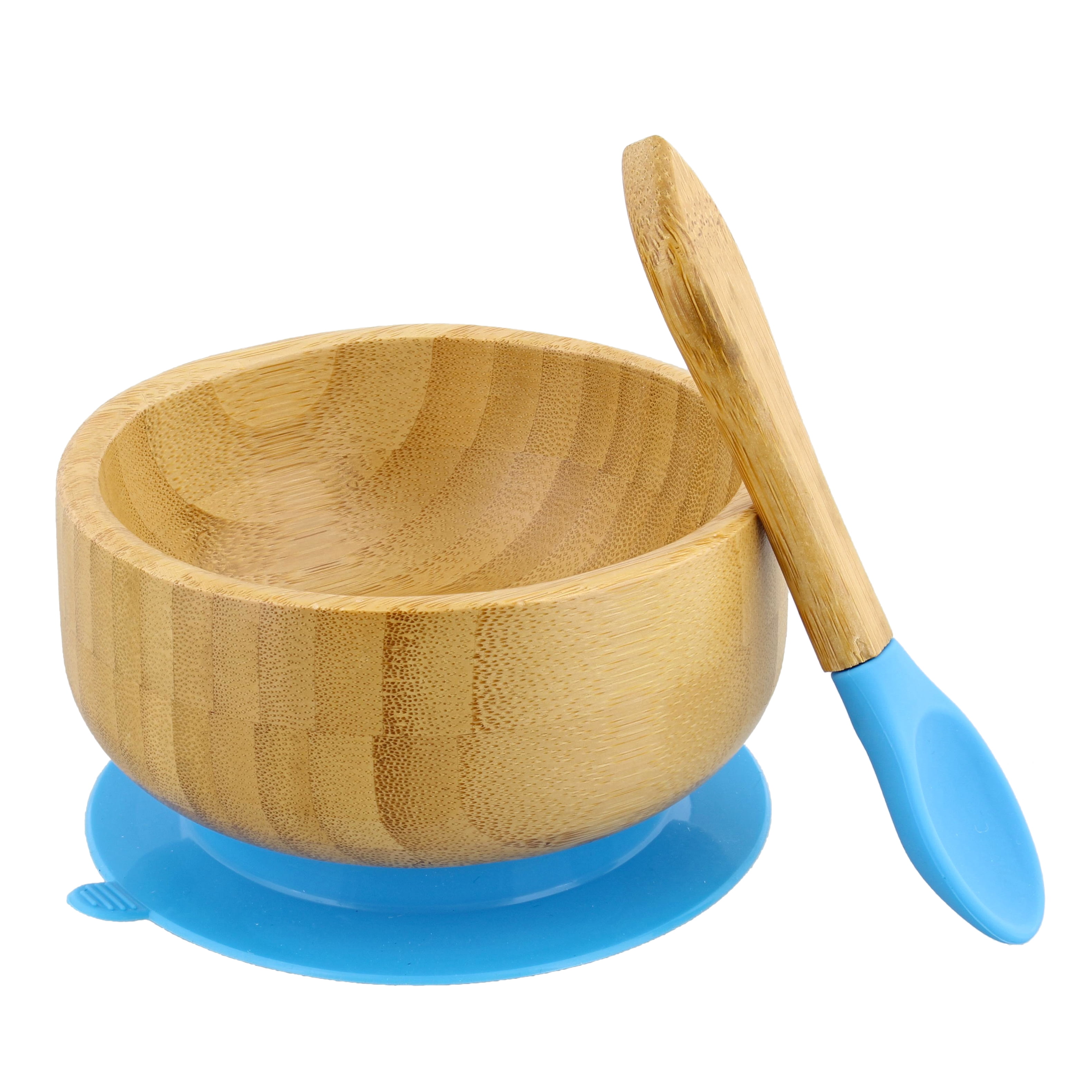 Acorn Baby Bamboo Baby Bowl and Silicone Baby Spoon Blue Set for Solid