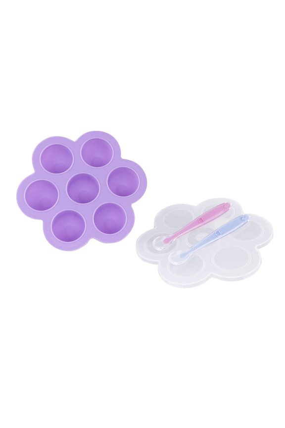 Purple Food Container Freezer Tray with Thin Lid and 2pk Spoons