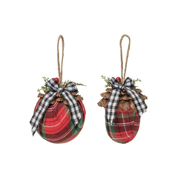 Acorn Ball Plaid Ornaments Set of 2