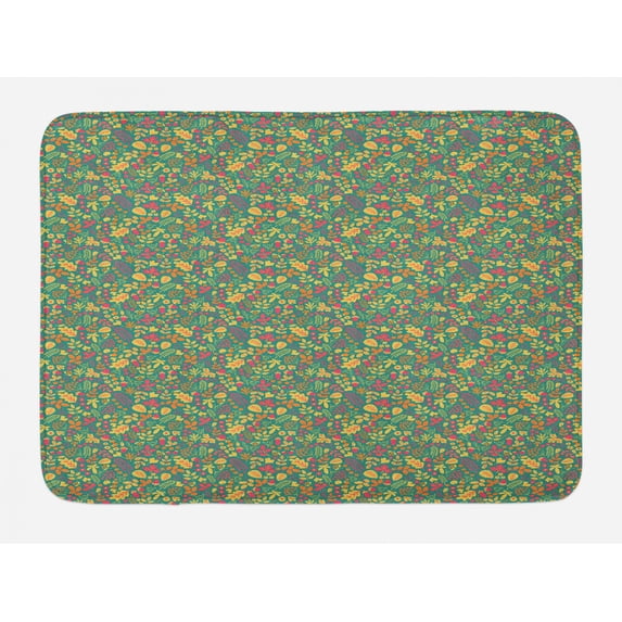 Acorn Bath Mat, Vintage Style Foliage Elements from Wilderness Organic Woodland Pattern Ornamental, Plush Bathroom Decor Mat with Non Slip Backing, 29.5" X 17.5", Multicolor, by Ambesonne