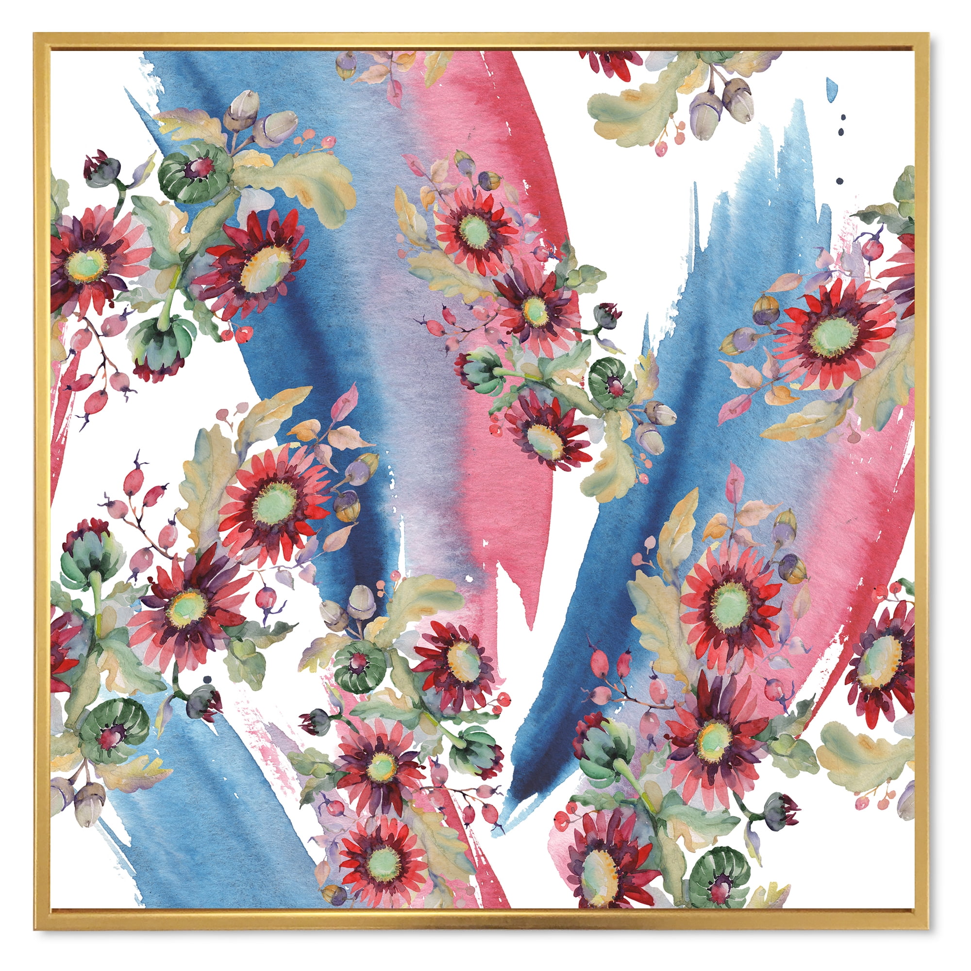 Acorn Bouquet and Red Aster 30 in x 30 in Framed Painting Canvas Art Print, by Designart