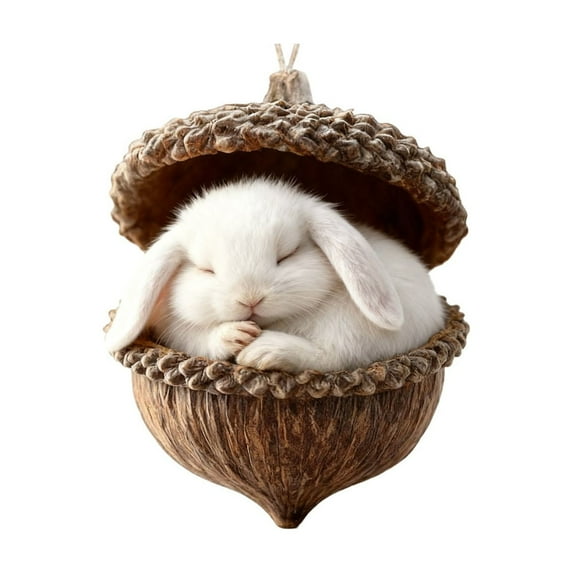 Acorn Christmas Tree Ornament with Forest Animals Featuring Sleeping Deer Owl Bunny Hedgehog for Holiday Decorations Gift Idea Nature Lovers Home Decor