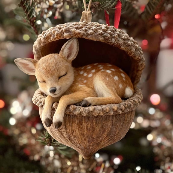 Acorn Deer Christmas Ornament, Festive Hanging Charm for Xmas Tree, Holiday Party Winter Home Decor Gift