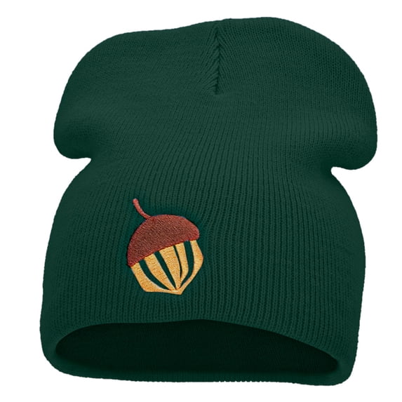 Acorn Embroidered 8 Inch Knitted Short Beanie - Dk Green OSFM