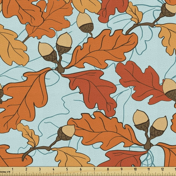 Ambesonne Acorn Fabric by the Yard Upholstery, Nature Renewal Theme, 10 Yards, Multicolor
