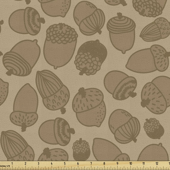 Ambesonne Acorn Fabric by the Yard Upholstery, Botanical Oak Tree Leaf Art, 3 Yards, Umber and Cocoa