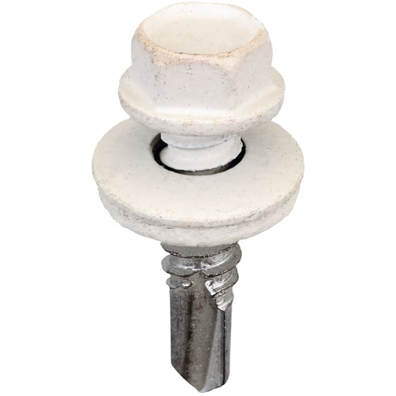 Acorn International SW-MM141W250 Screw, #14 Thread, Hex Drive, Steel, Powder-Coated, White, 250/BAG