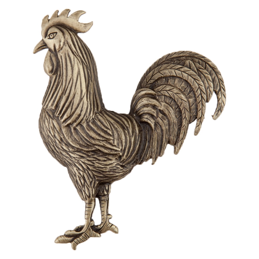 Antique Brass Rooster Cabinet Knob with Mounting Hardware
