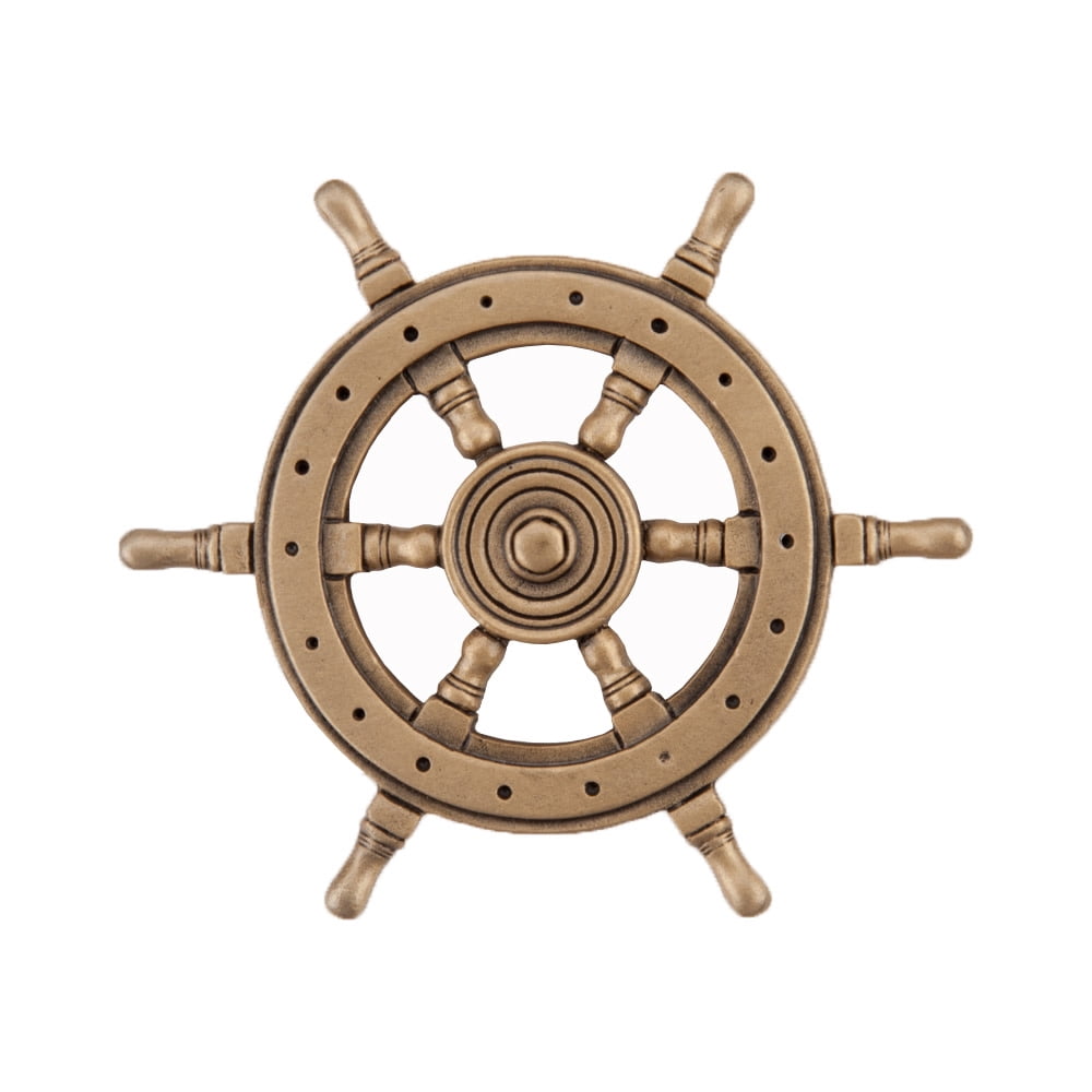 Museum Gold Ship's Wheel Cabinet Knob with Mounting Hardware