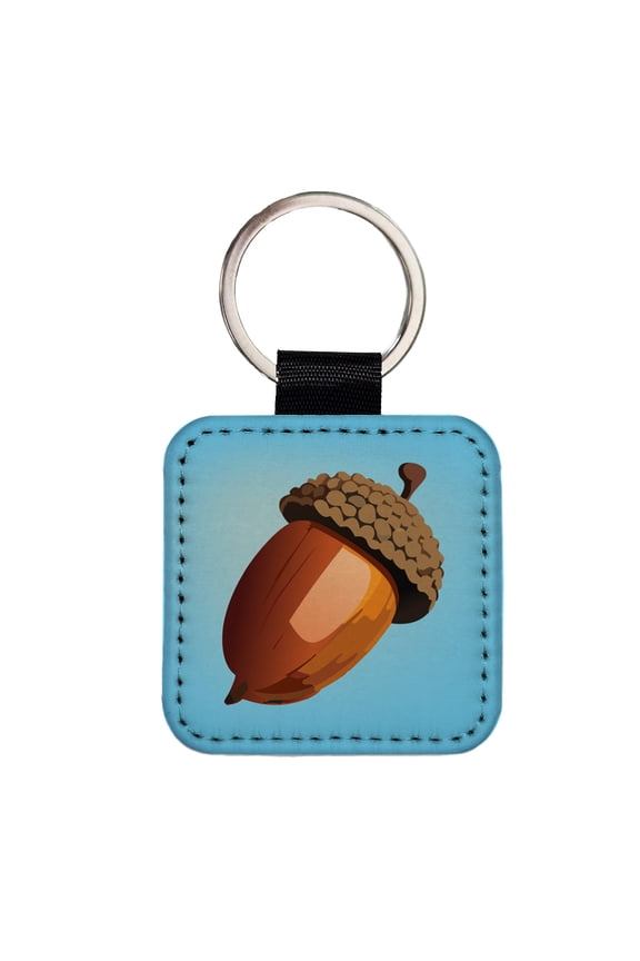 Acorn Nature Faux Leather Square Keychain