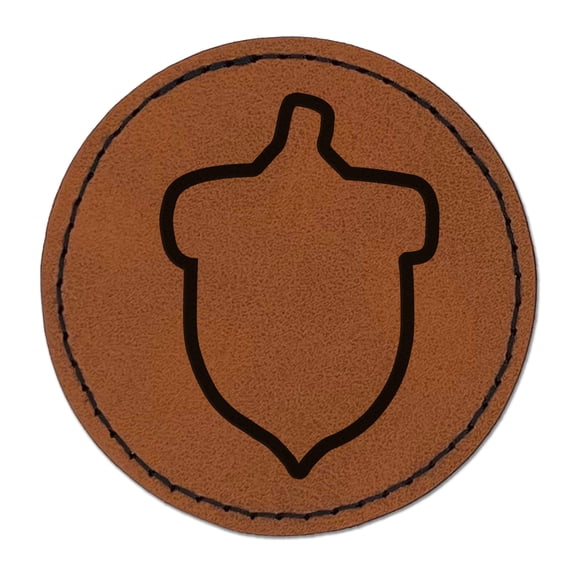 Acorn Outline 2.5" Faux Leather Round Engraved Iron-On Patch - Brown
