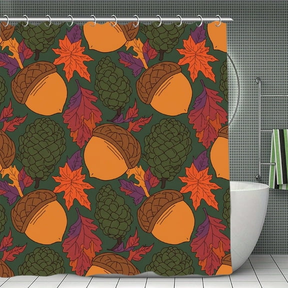 Acorn & Pinecone Print Shower Curtain,Modern Fabric Waterproof Shower Curtain Set with Hooks 70.8×70.8Inch (180×180cm)
