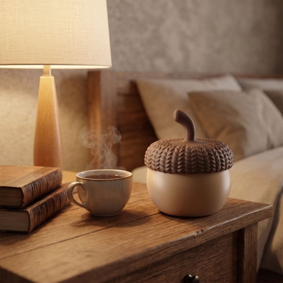 Acorn Shaped Storage Jar with Knitted Textured Lid, Mini Fall Decorative Trinket Box, Small Sealed Container for Jewelry Candy Desktop Sundries Home Office Bedroom Decor