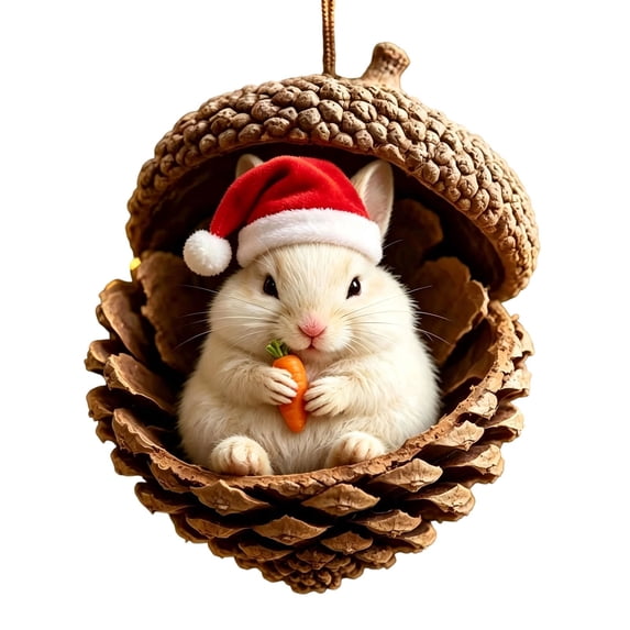 Acorn Shell Forest Animal Christmas Ornaments, Santa Hat Cute Wildlife Hanging Pendant, 2D Flat Acrylic Cute Creature Hanging Pendants, Festive Tree Decor Charms for Xmas Wreath, Garland Decoration