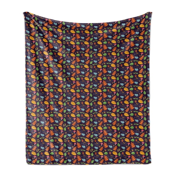 Acorn Soft Flannel Fleece Blanket, Vintage Forest Flora Elements Pattern with Repeating Colorful Leaves Mushrooms Acorns, Cozy Plush for Indoor and Outdoor Use, 60" x 80", Multicolor, by Ambesonne