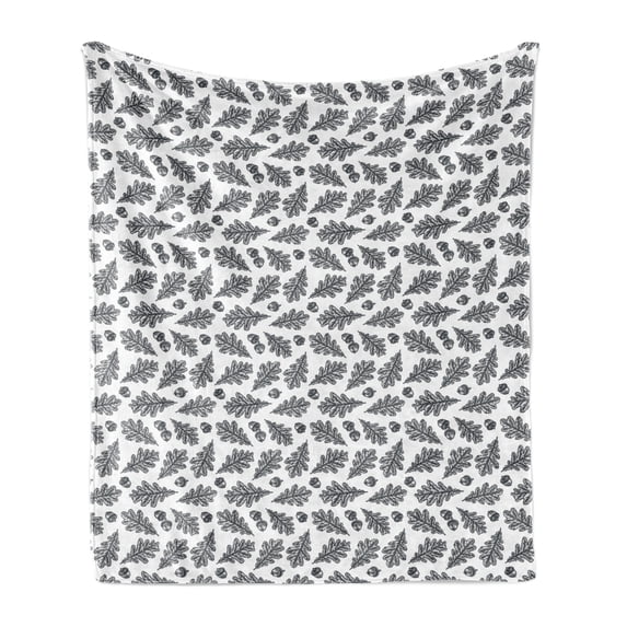 Acorn Soft Flannel Fleece Throw Blanket, Elaborated Engraving Style Pattern of Oak Leaves and Acorn Print, Cozy Plush for Indoor and Outdoor Use, 60" x 80", Charcoal Grey and White, by Ambesonne
