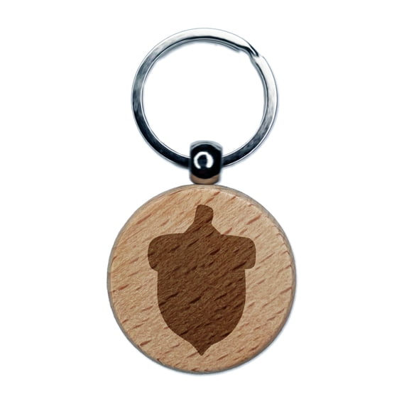 Acorn Solid Round Keychain Charm Tag - Engraved Wood