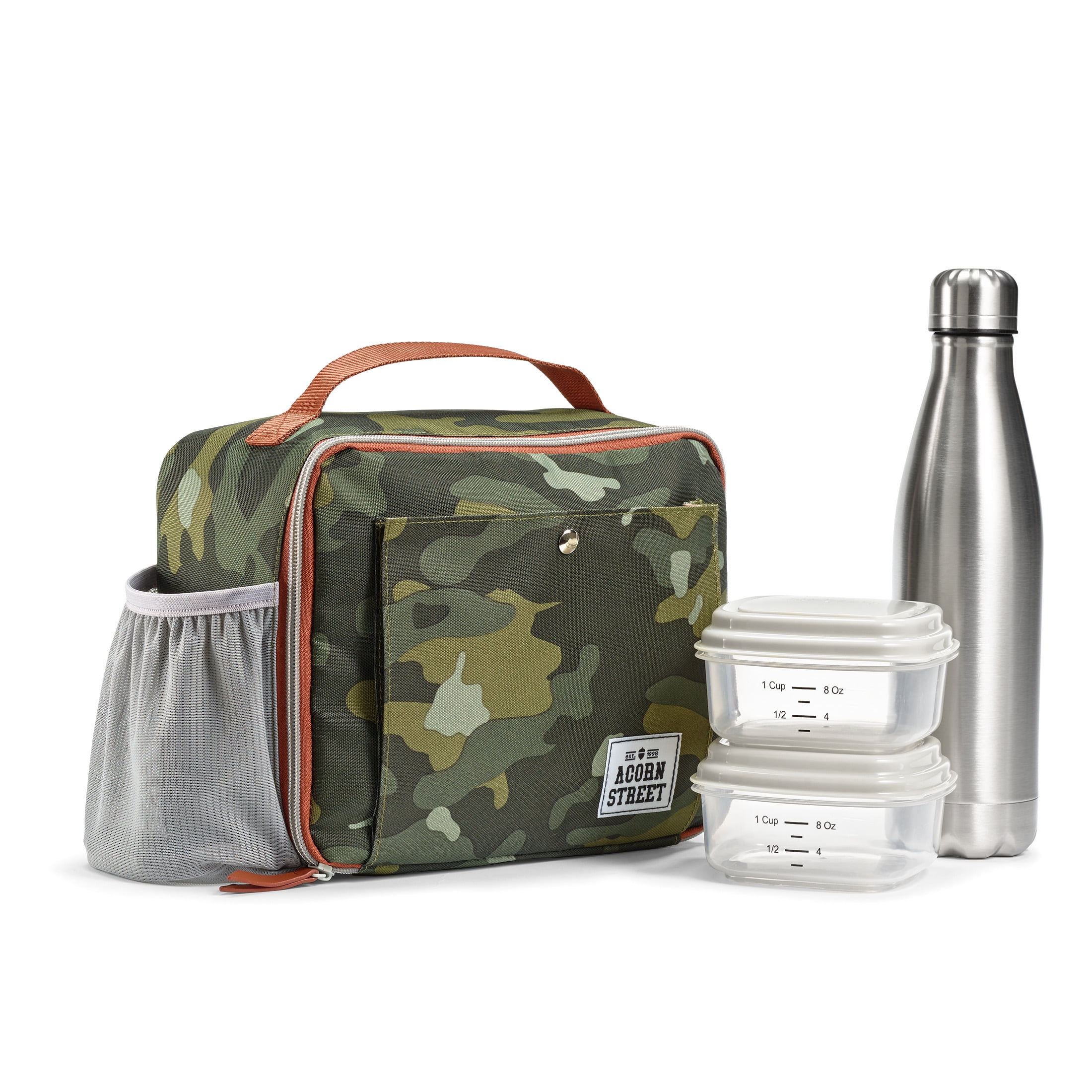Urban Food Casual - Insulated Lunch Bag, 3L Capacity, 4 Plastic Food  Storage Containers (2 x 0.5 L, 2 x 0.2 L) BPA Free, Camouflage. Measure  22.5 x 10