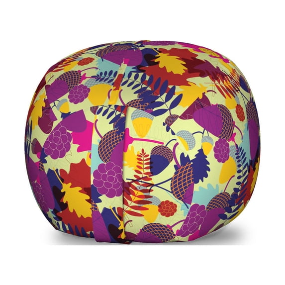 Acorn Storage Toy Bag Chair, Oak Leaves with Acorns Colorful Abstract Autumn Forest Pattern Foliage Silhouette, Stuffed Animal Organizer Washable Bag, Large Size, Multicolor, by Ambesonne