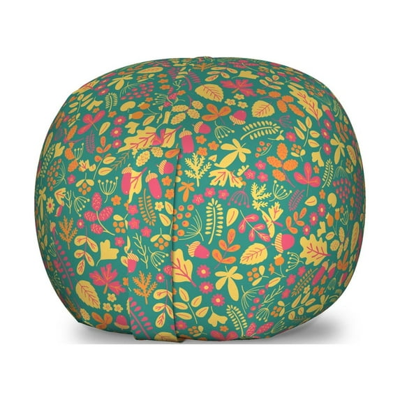 Acorn Storage Toy Bag Chair, Vintage Style Foliage Elements from Wilderness Organic Woodland Pattern Ornamental, Stuffed Animal Organizer Washable Bag, Large Size, Multicolor, by Ambesonne
