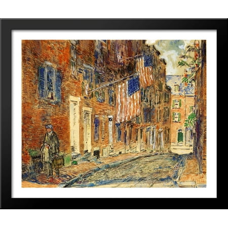 Acorn Street, Boston 34x28 Large Black Wood Framed Print Art by Childe Hassam